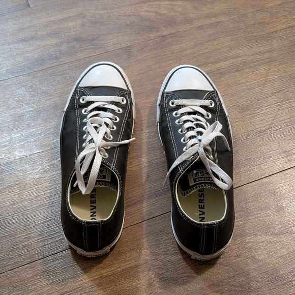 Classic Leather Black and White Men's Sneakers Converse All Star Chucks - Picture 3 of 4